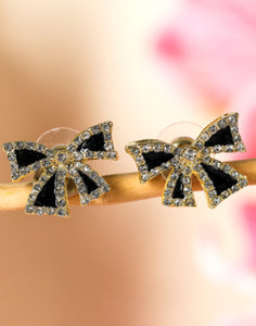 Black Rhinestone Bow Knot Stud Earrings