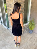 Black Velvet Mini Dress with Pockets