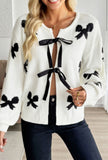 White Tie Bow Pattern Sweater Cardigan