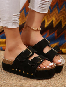 Black Suede Buckle Platform Sandal