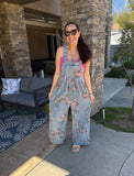 Floral Pleated High Waisted Overalls