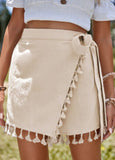 Cream Tassel Trim Wrap Knot Side Bohemian Style Mini Skort