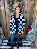 Black/White Checkered Fleece Collard Jacket