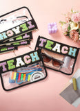 Black TEACH Glitter Chenille Clear Bag