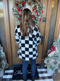 Black/White Checkered Fleece Collard Jacket