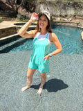 Teal Mineral Wash Spaghetti Straps Pocketed Romper