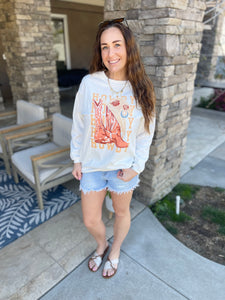 White Ribbed Howdy Cowgirl Sweatshirt
