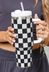 Black/White Checkered Rhinestone 40oz Tumbler