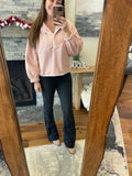 Light Pink Stand Neck Half Button Zip Pocket Plush Sweatshirt