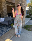 Floral Pleated High Waisted Overalls