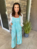 Moonlight Jade Printed Wide Leg Overalls