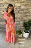 Pink Boho Gingham Tied Straps Smocked Maxi Dress