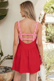 Red Faux Two Piece Gingham Contrast Patchwork Loose Mini Dress