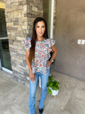 Floral Vintage Ruffle Sleeve Blouse