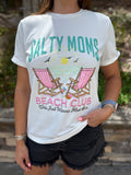 White Salty Moms Beach Club Short Sleeve Graphic Tee