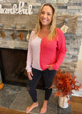 Two Tone Pink V Neck Sweater