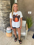 White Halloween Bowknot Pumpkin Graphic Tee