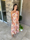 Orange Floral One Shoulder Dress