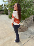 Burnt Orange Bold flower Wide Sleeve Sweater