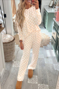 Beige Checkered Print Lounge Set