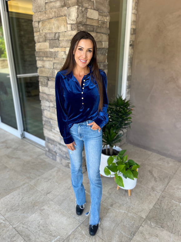 Navy Velvet Blouse