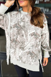 Gray Leafy Camo Print Exposed Seam Patchwork Baggy Slit Sweatshirt