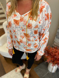 Orange Floral Tassel Blouse