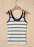 Black Striped Scalloped Edge U Neck Ribbed Tank