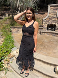 V Neck Floral Crichet Bodycon Maxi Dress