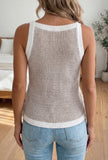 Khaki Contrast Trim Ribbed Knit Sweater Tank Top