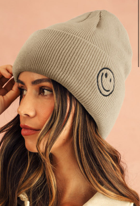 Tan Smiley Face Beanie