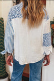 Stone Blue Leopard Striped Western Casual Button Up Shirt