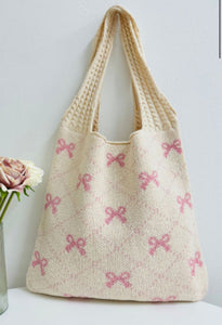 Cream Bow Knit Bag