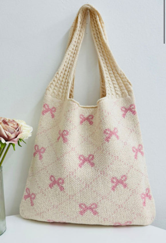 Cream Bow Knit Bag