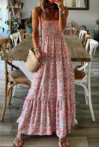 Boho Floral Smocked Maxi Dress