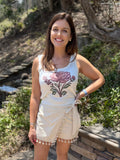 White Retro Floral Print Scalloped Square Neck Knit Sweater