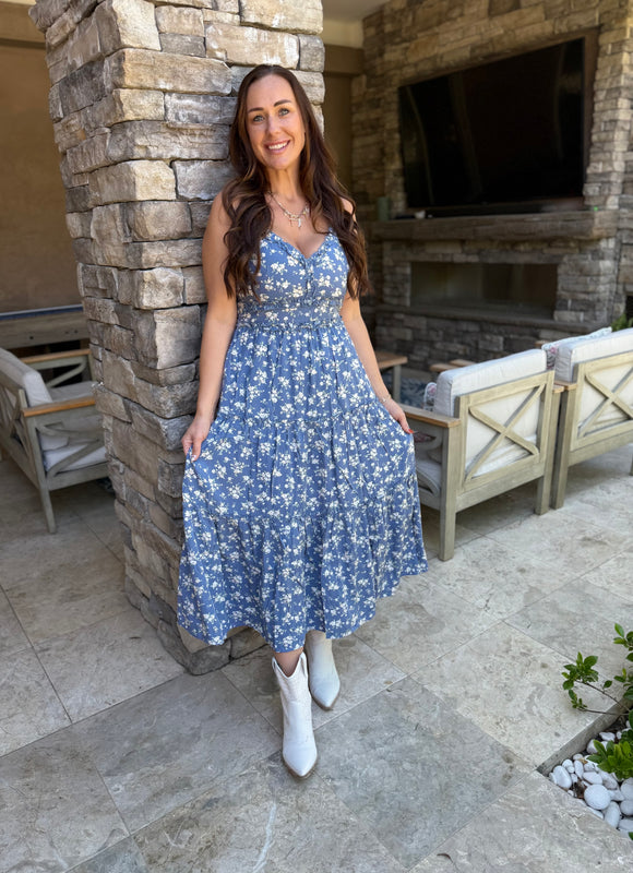 Blue Floral Dress w/Pocket