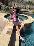 Black Flower Print V Neck Semi Sheer Beach Cover Up Dress