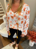 Orange Floral Tassel Blouse