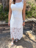 White Tie Spaghetti Straps Floral Lace Overlay Long Dress