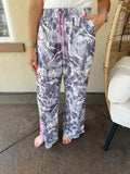 Gray Camo Woodland Print Color Block Detail Drawstring Wide Leg Sweatpants