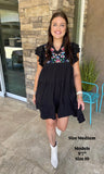 Black Floral Embroidered Tiered Ruffled Mini Dress