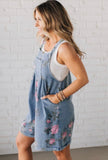 Floral Print Denim Shorts Overalls