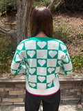 Kelly Green Checkered Heart Button Down Sweater