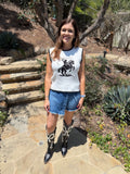 White Contrast Trim Round Neck Rodeo Cowboy Sweater Vest