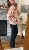 Light Pink Stand Neck Half Button Zip Pocket Plush Sweatshirt