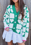 Kelly Green Checkered Heart Button Down Sweater