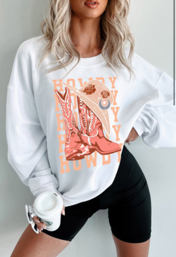 White Ribbed Howdy Cowgirl Sweatshirt