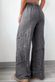 Dark Grey Mineral Wash Leopard Patchwork Loose Pants