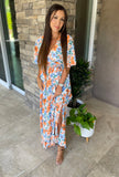 Sky Blue Floral Print Wrap Belted Maxi Dress